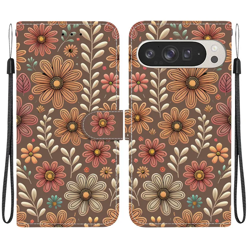 Elegant Colored Flower Wallet Phone Case - Magnetic Flip Leather Cover with Cute Pattern