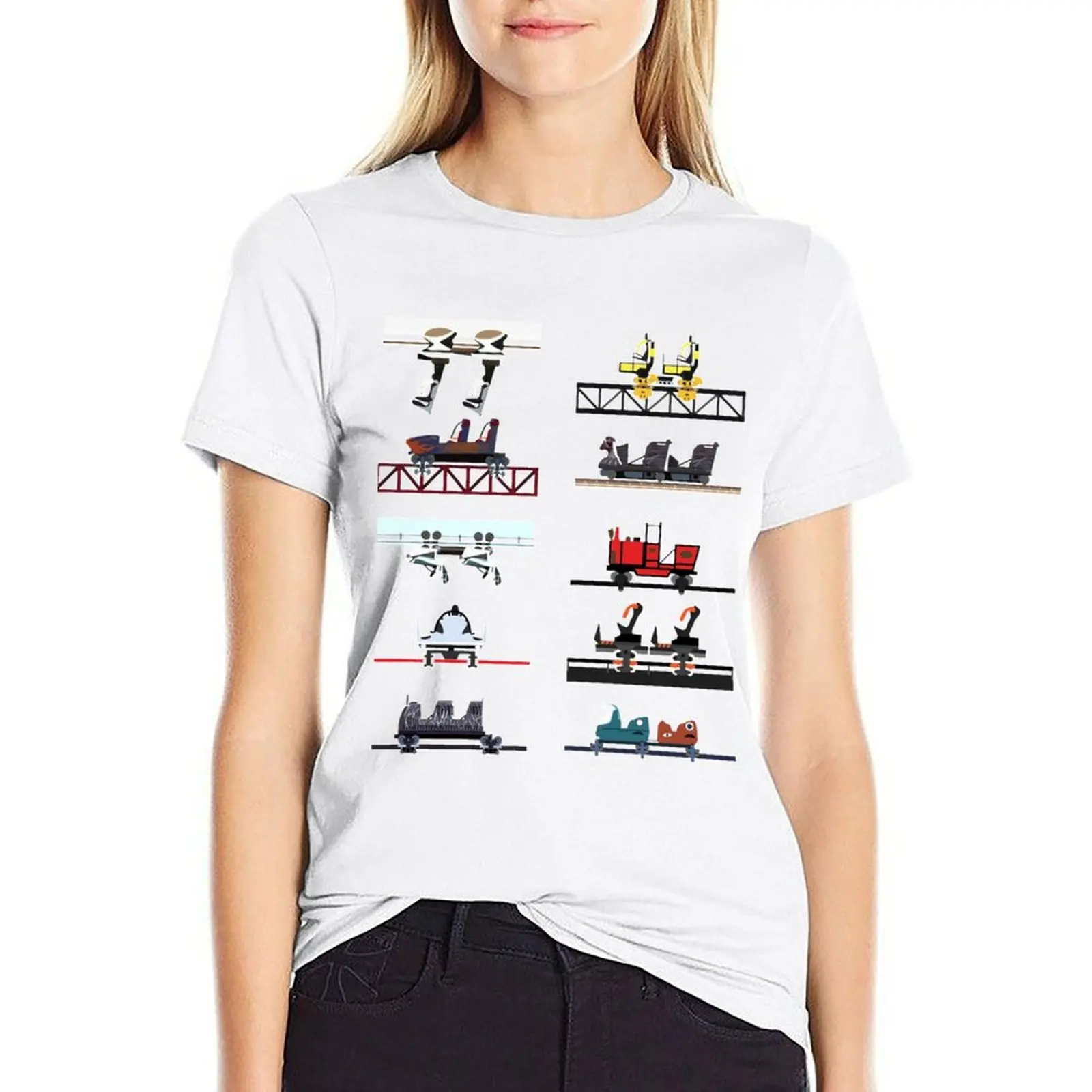 

Alton Towers Coaster Cars Design Designer T-shirt Female clothing cute tops white t shirts for Women