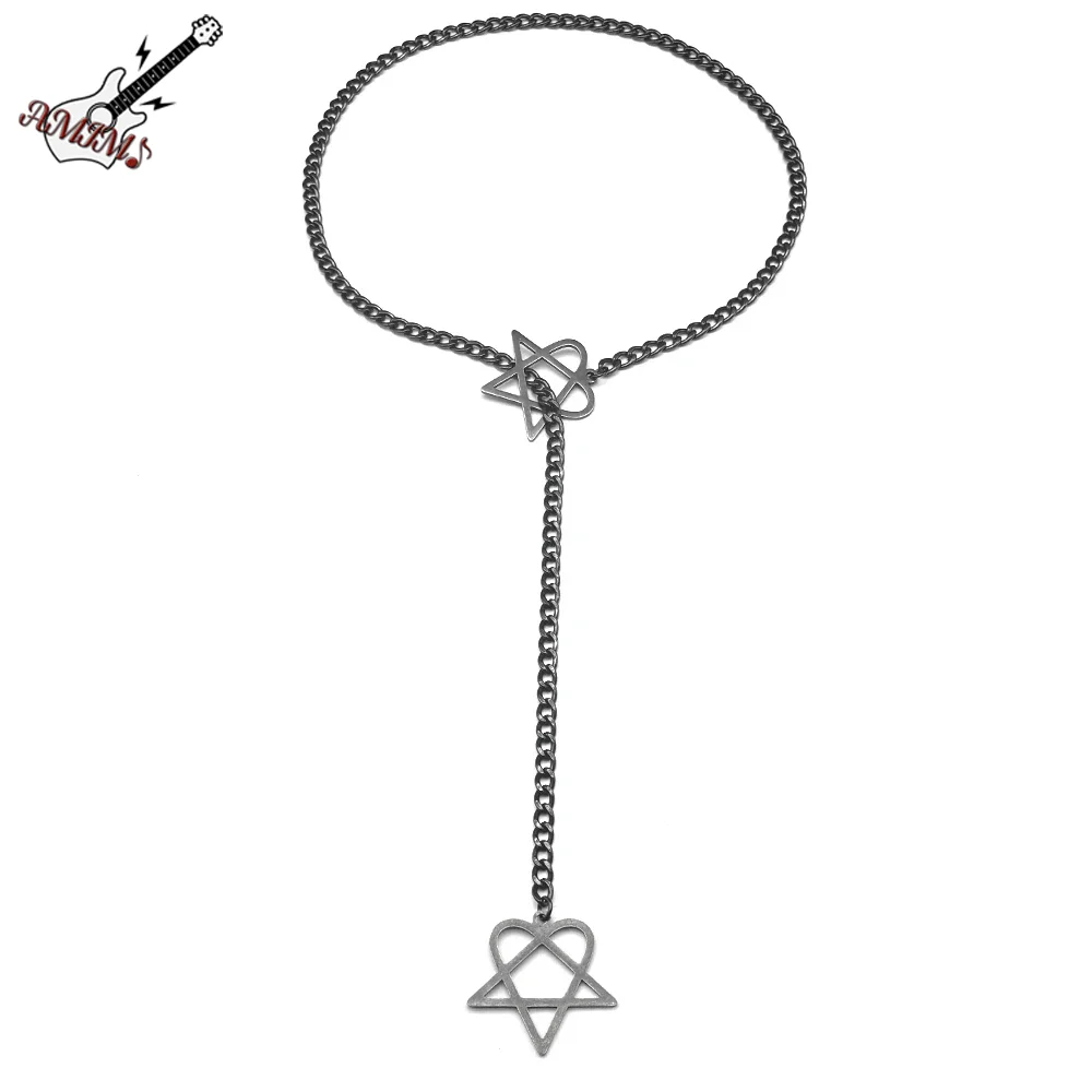 Rock Musik Band Ihn Knebelkette Für Frauen Männer Edelstahl Schwarz Goth Heartagramm Stern Mode Y Form Halskette Schmuck