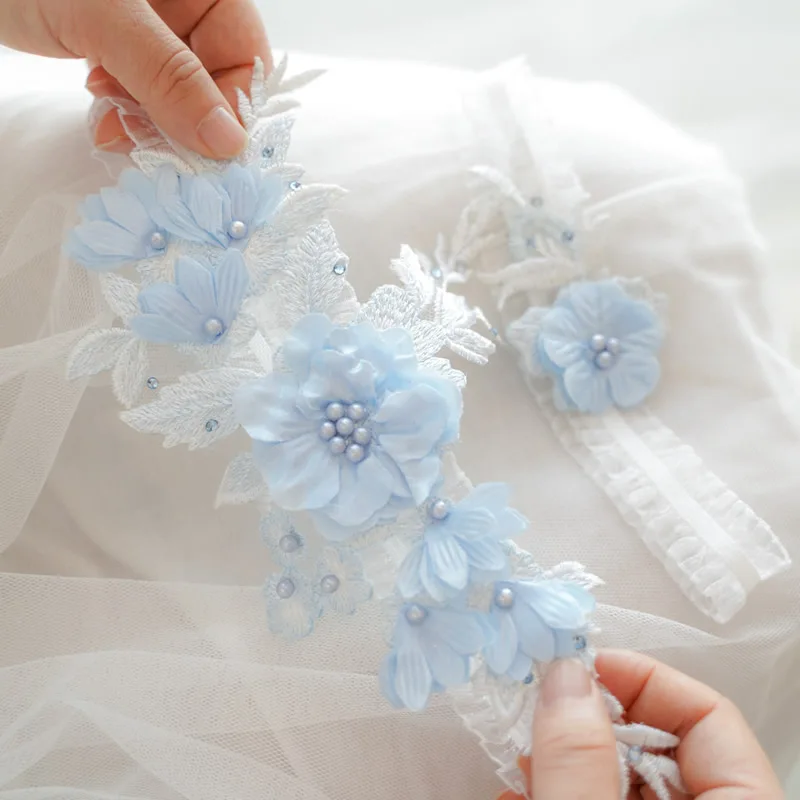 Bridal Garter Belt Sexy Lace Wedding Bead Embroidery Flower 2pcs/Set