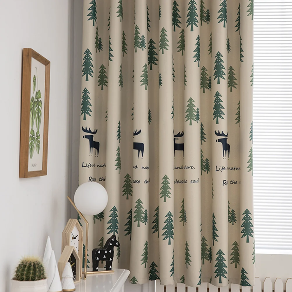 Bedroom Curtain Printed Curtains Home Grommet for Windows Darkening Short Elk Printing Blackout Rural 3