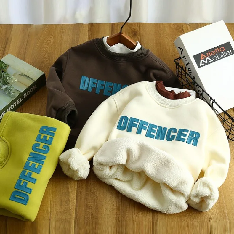 

Теплые футболки для мальчиков, зимние детские толстые вельветовые свитшоты для маленьких девочек, хлопковая одежда, верхняя одежда для подростков