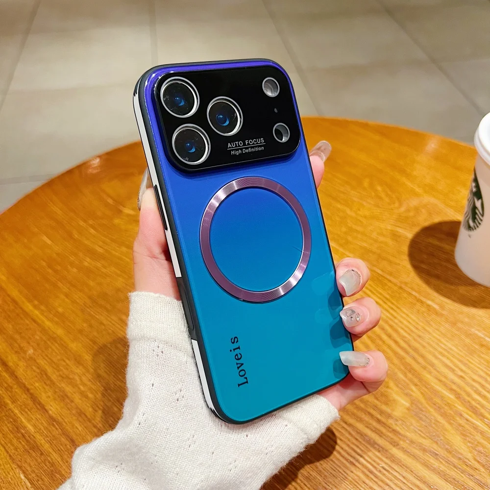 Elegant Gradient Glass Phone Case with Magnetic Wireless Charging and Lens Protection Cover