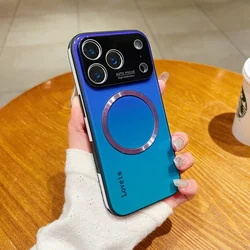 Elegant Gradient Glass Phone Case with Magnetic Wireless Charging and Lens Protection Cover - iPhone 12 Pro Max (Navy Bule)