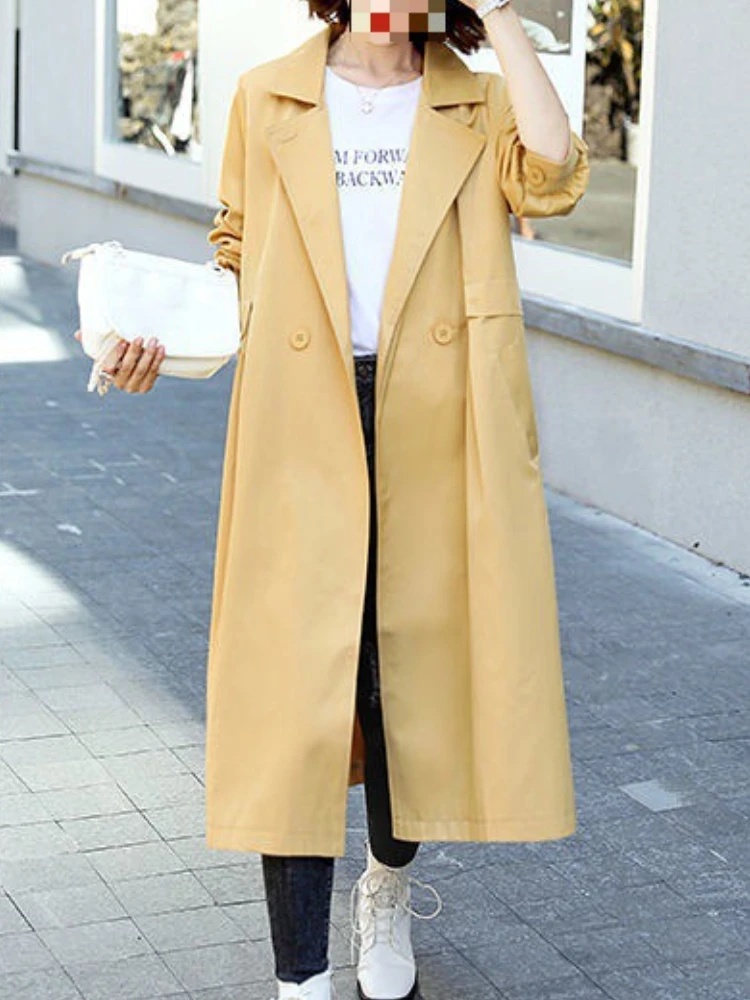 

Trench Coat Notched Long Sleeve Double Breasted Solid Color Jackets Long Coat Women Fashion Elegance Comfort Womens Clothing