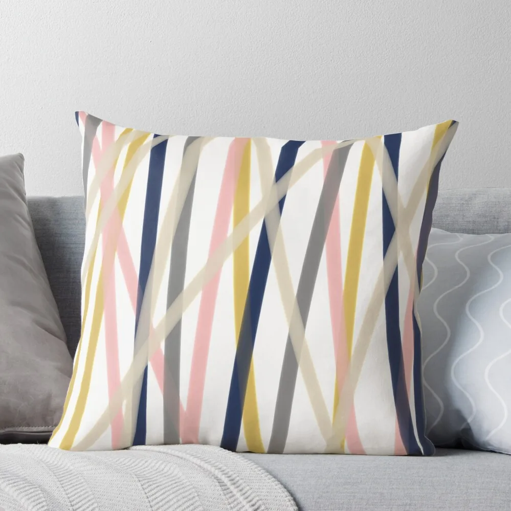 

Ribbon Abstract in Mustard Yellow, Blush Pink, Navy Blue, Grey, Almond, and White. Minimalist Modern Throw Pillow