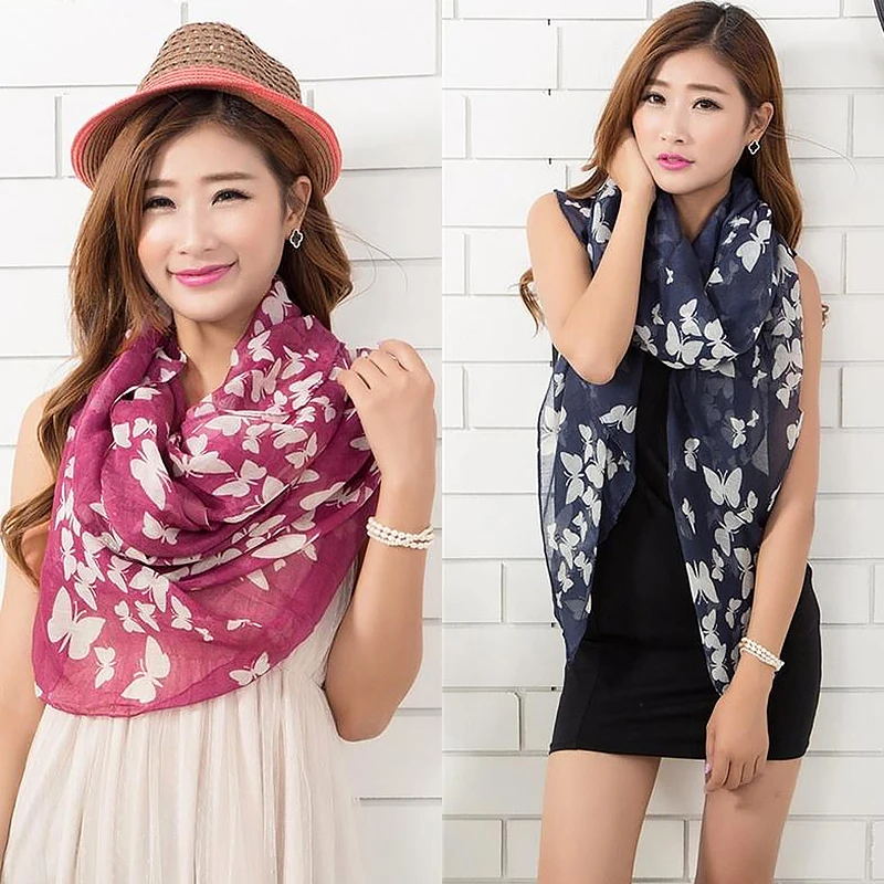 

Women Breathable Butterfly Print Shawl Soft Headscarf Wrap Scarf Women Beautiful Colorful Fashion Party Shawl Muslim Headscarf