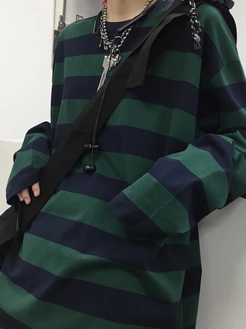 Autumn Striped T-Shirt Long Sleeve Oversize T-Shirt Gothic Teen Tops Couple Casual Women Shirt Fashion Harajuku Loose Streetwear 2