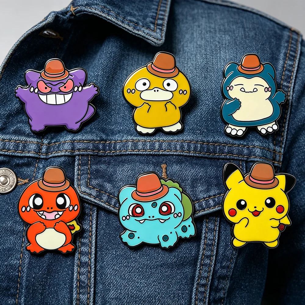 Charming Cartoon Animal Enamel Pin with Brown Hat - Fun Decorative Badge