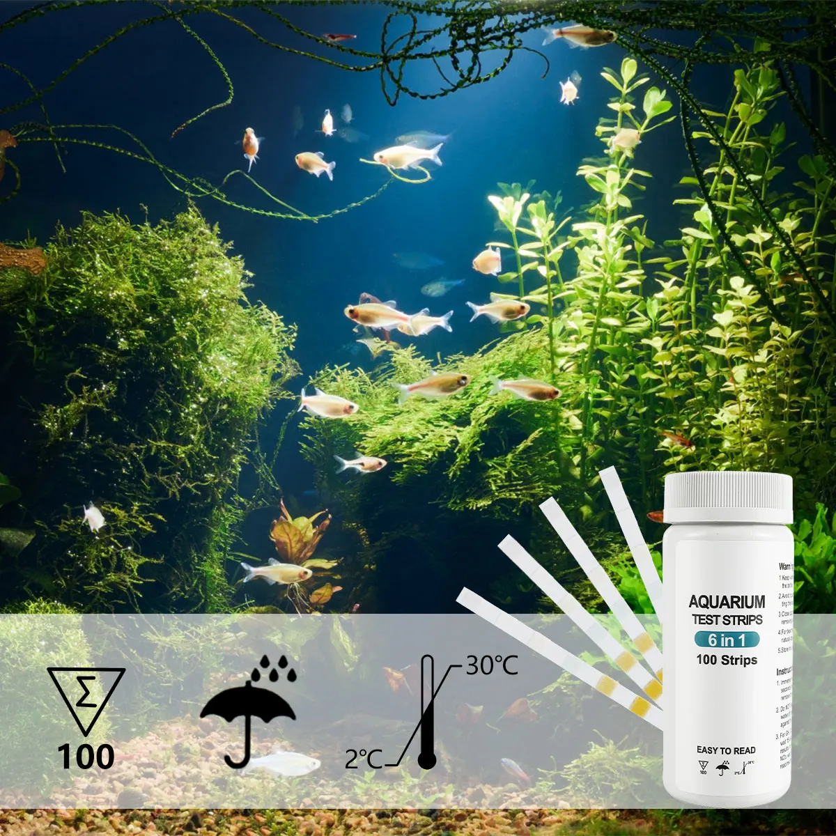 100Pcs Aquarium Test Strips 7in1 Water Quality Test Strip Fish Tank Kit Freshwater Saltwater Aquarium Water pH Strips