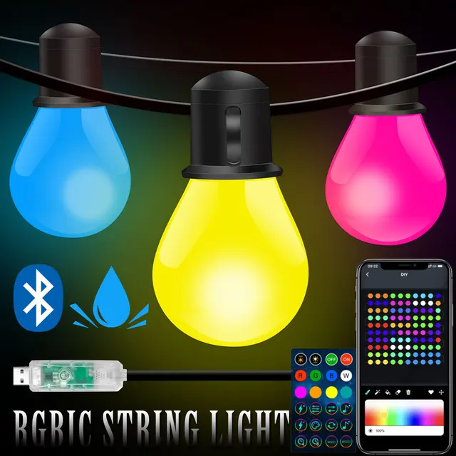 Smart WIFI and Bluetooth G40 LED Bulb String 15M/30M USB Festoon Fairy Lights Room Outdoor Garden Camping Decor Garland Light