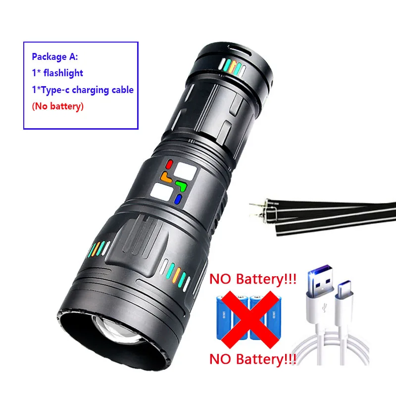 2024 Nueva Linterna LED Recargable de Luz Blanca Super Brillante Fuerte de Largo Alcance con Zoom Telcópico para Exterior 2024 Nueva Linterna LED Recargable de Luz Blanca Super Brillante Fuerte de Largo Alcance con Zoom Telcópico para Exterior