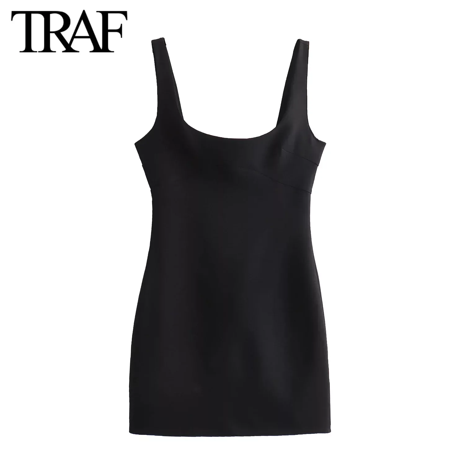 TRAF 여성용 섹시한 핫 슬림 백 지퍼 민소매 백리스 슬링, O-넥 미니 원피스, 세련된 여성 이브닝 mujer, 여름 패션