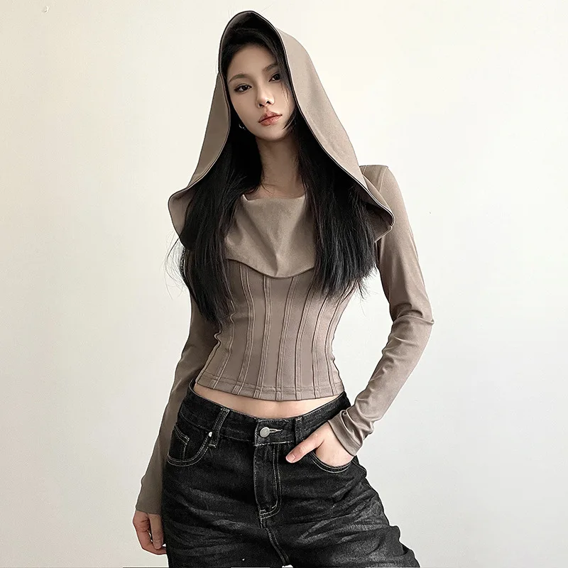Hooded Long Sleeve Crop Tops Trashy Y2k 2000s Streetwear Womens T