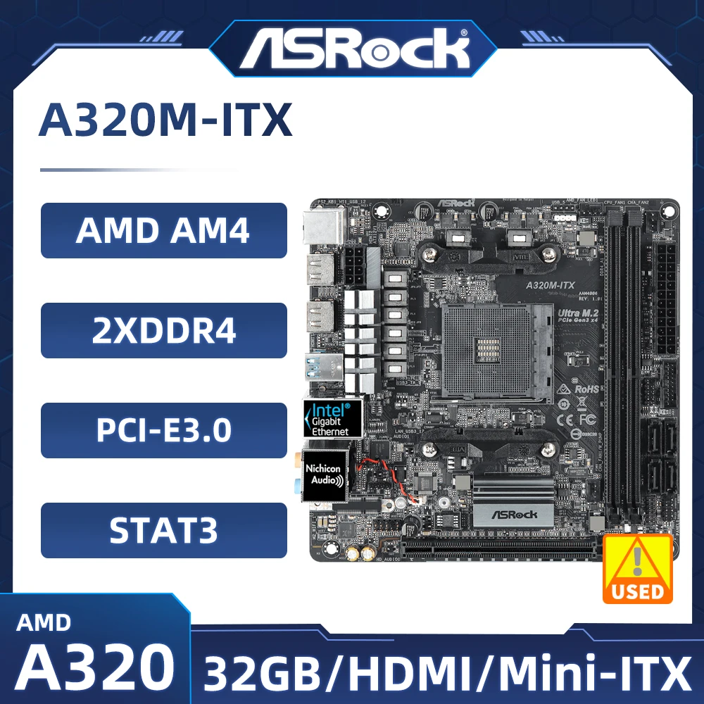 

Материнская плата A320 A320M, Настольная мини-материнская плата ITX, разъем AM4 DDR4 32 Гб M.2 USB3.1 HDMI, поддержка процессора AMD Ryzen/7-го поколения