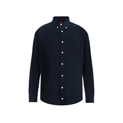 CHCH 100% Cotton Solid Color Men's Long Sleeve Embroidered Shirt - XXL (Navy Blue)