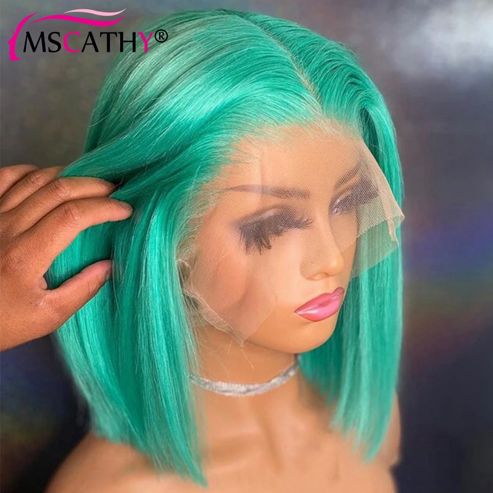 

Mint Green Colored Bob Wig 613 Blonde Lace Front Human Hair Wig Straight Short Bob Wigs For Women HD Lace Frontal Wig Preplucked