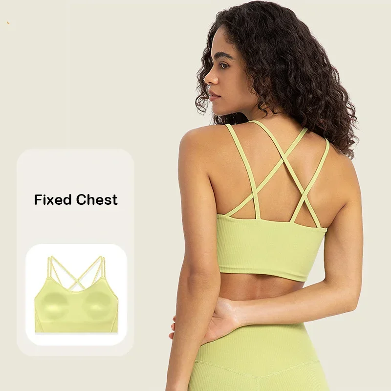 

Lulu Fixed Cup Like a Cloud Ribbed Bra Fitness Workout Crop Tops Strappy V Neck Light Support Smooth Women Sports Yoga Bras