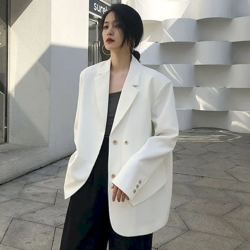 

UNXX Spring Autumn White Fashion Blazer Coat Temperament Women Long Sleeve Oversized Suit Jacket 2023 New Tide Patchwork Blazers