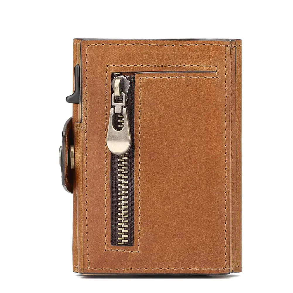 Leather Wallet Men's Short Mini Money Clip RFID Blocking Credit Automatic Card Holder