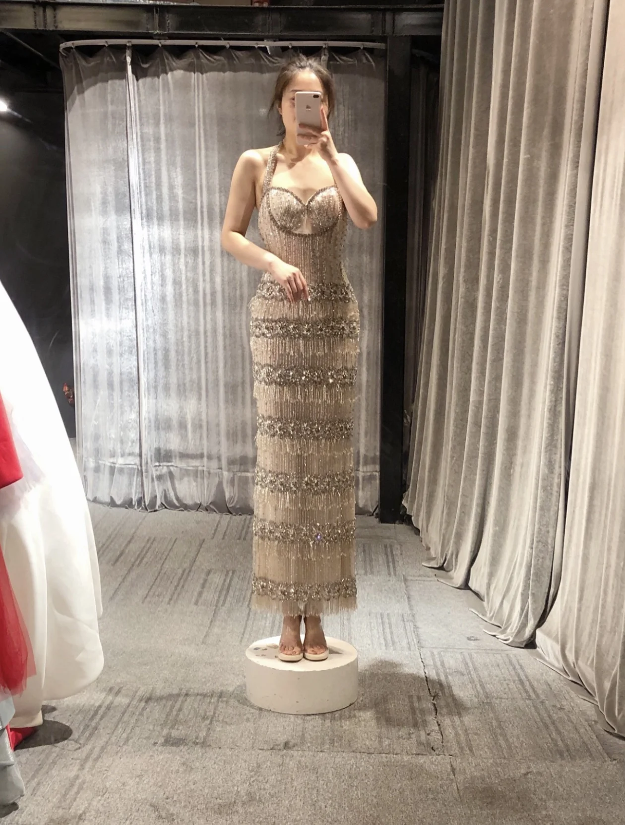 

Real Picture Vintage Silver Color Luxury Hand Sewing Beads and Crystals Sexy Custom Made Ankle Length Evening Party Dress 2023