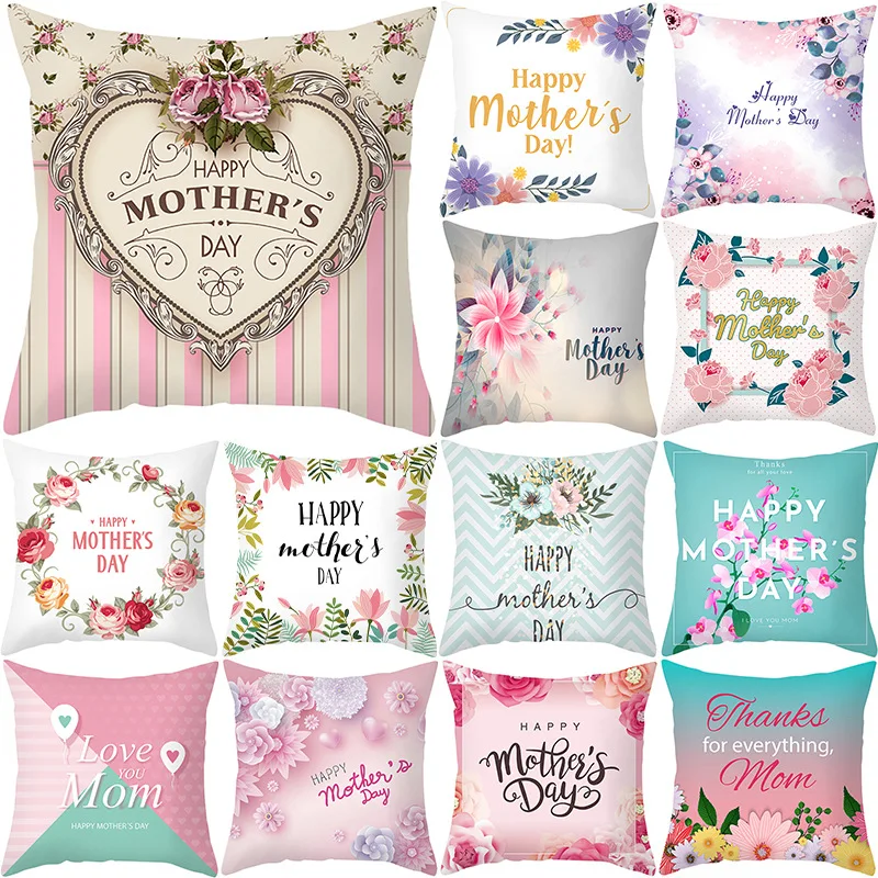 Happy Mother's Day Pillow Covers Peach Skin Throw Pillowcase with
