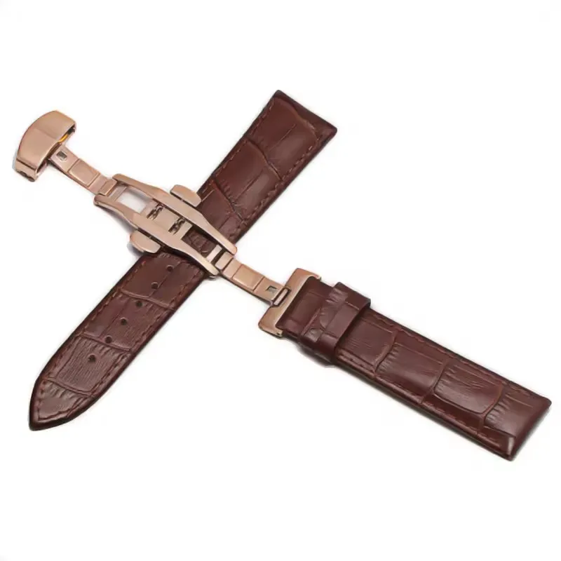 Premium Genuine Leather Watchband with Steel Pin and Butterfly Buckle