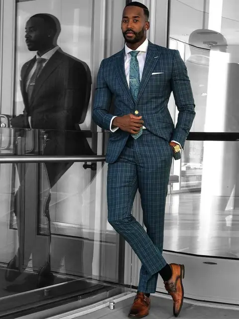 Traje Azul Claro Traje De Hombre A Cuadros Traje Azul Cielo A