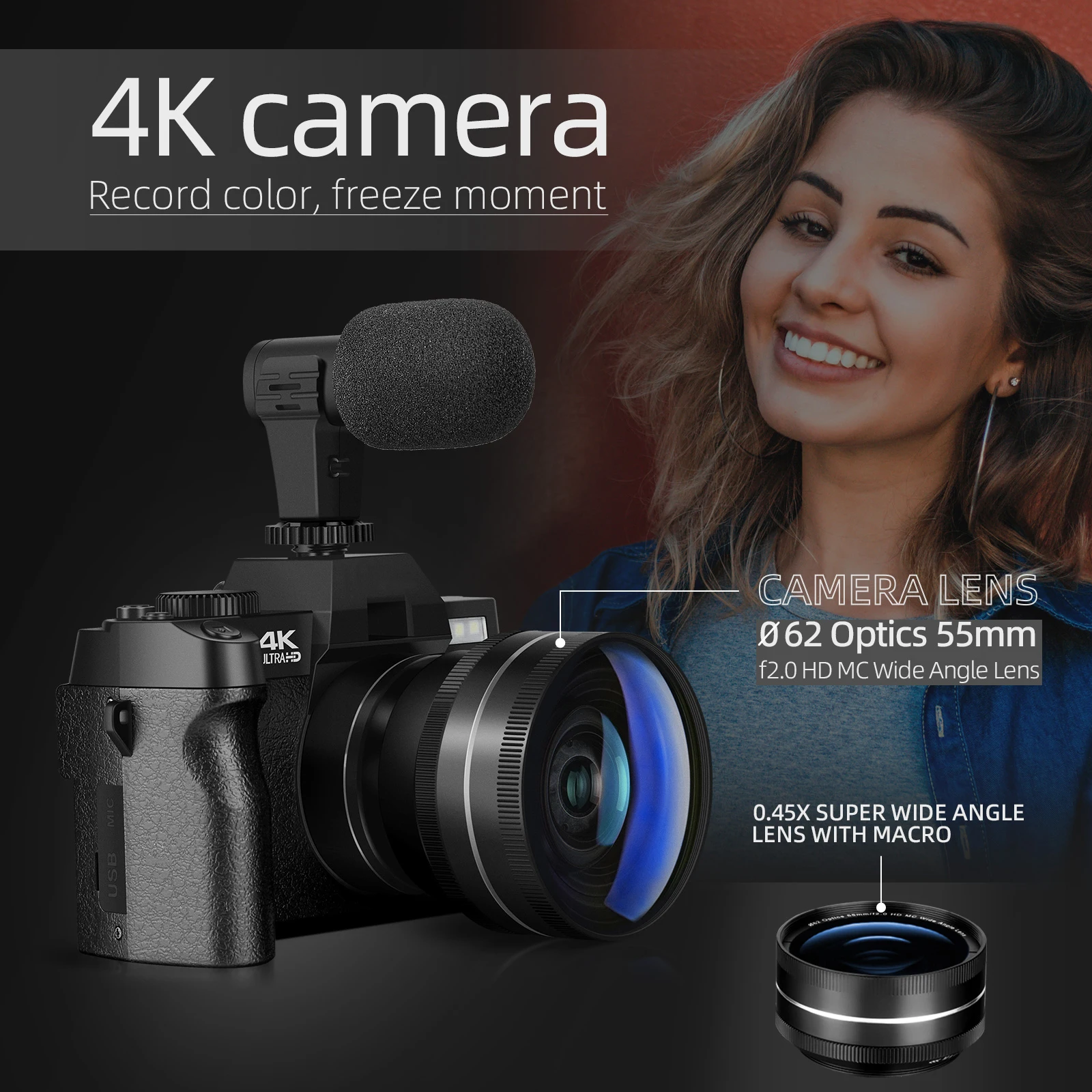 G-Anica, appareil photo numérique pour la photographie et la vidéo, caméra  VzonCamera 4K 48MP avec écran rabattable 180 °, n'aime numérique 16X -  AliExpress