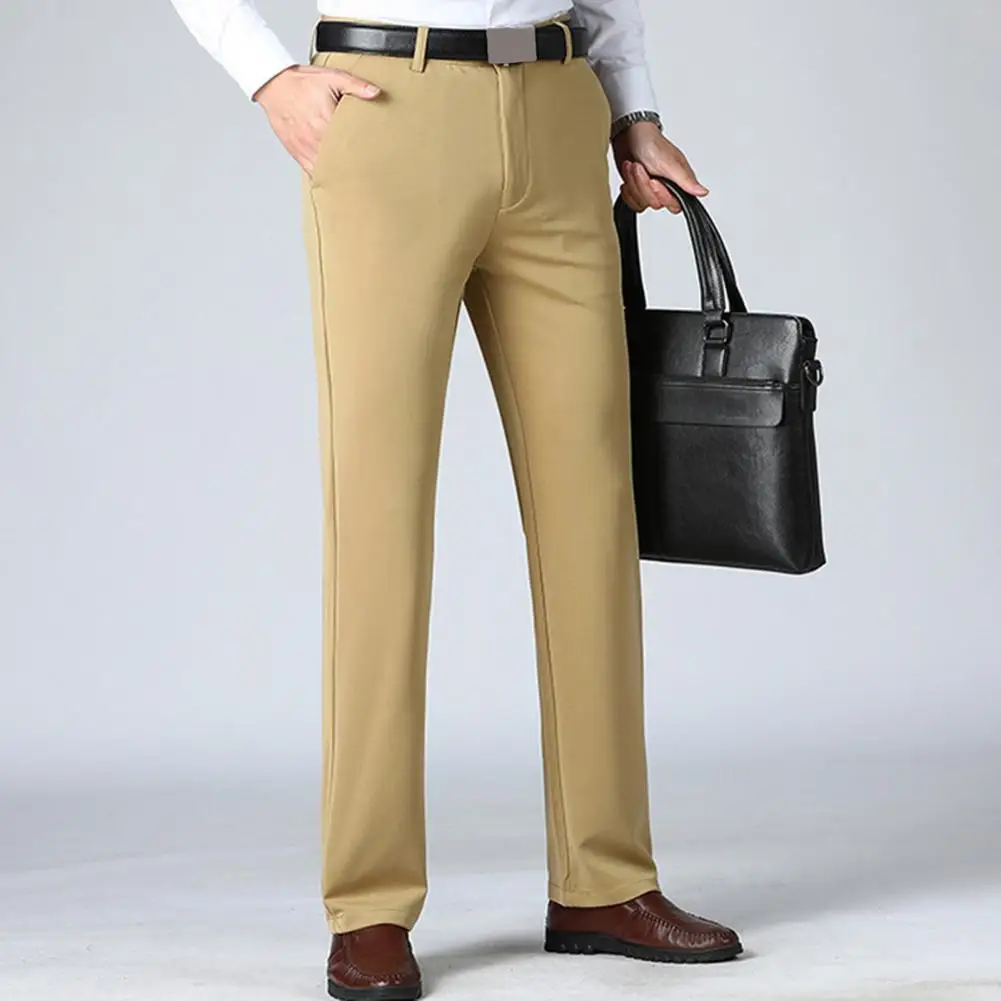 

Zip Fly Trousers Formal Business Style Men's Pants with Soft Breathable Fabric Multiple Pockets for Comfortable All-day Wear Men