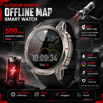 Nuovo Smartwatch 2026 con Schermo AMLED da 1,43 Pollici, GPS a Sei Stelle, Mappe HD Offline, Chiamate Bluetooth, Bussola, Altimetro, Braccialetto per Sport all'Aperto