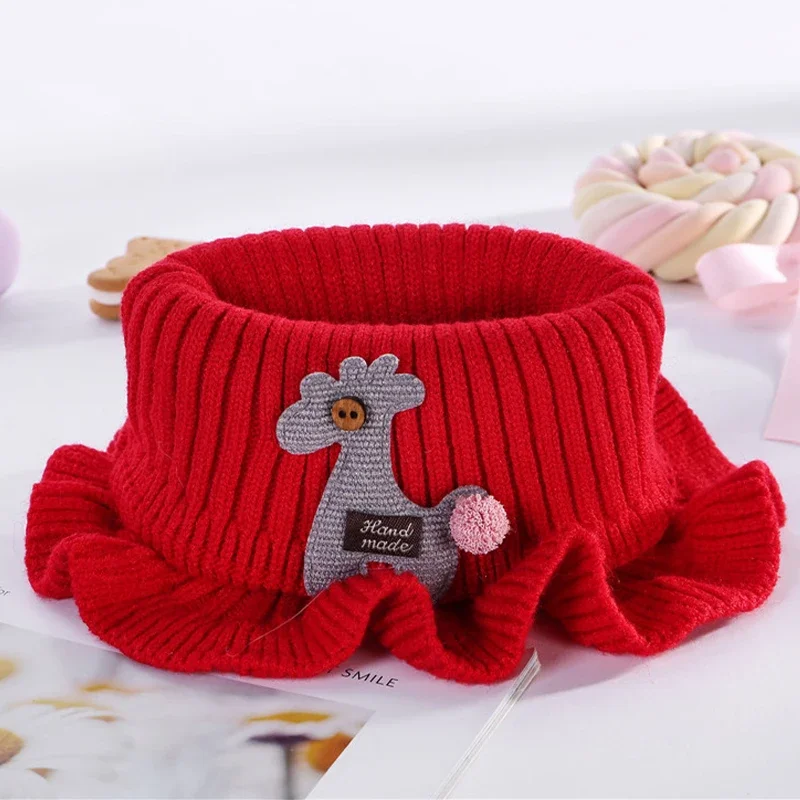 6 Colors Warmer Baby Knitted Scarf Cartoon Giraffe Ruffle Neck Girls Kids Warm Scarves Collar Circle Outdoor Winter Scarfs baby scarf