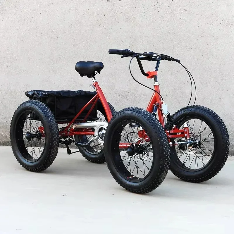 20inch cargo bike fat tire 4 wheel bicycle pedal four wheeler can be used as cargo for city travel with storage basket bicicleta