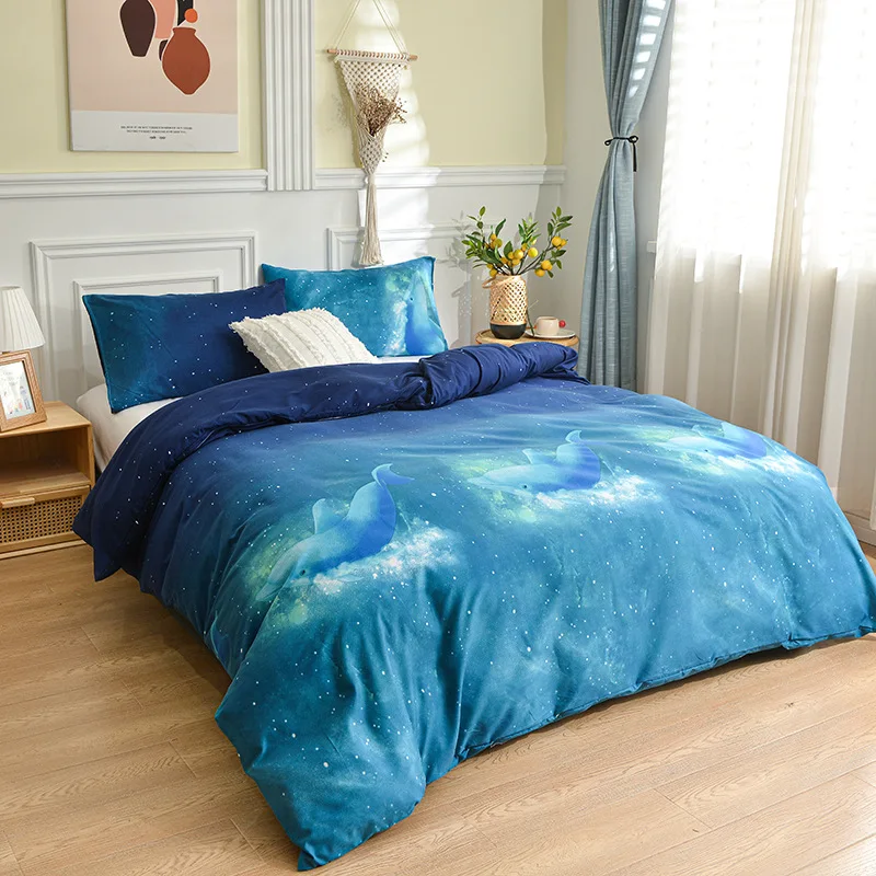

Blue Ocean Duvet Cover Single/Queen/King Comforter Cover Fitted Bed Sheet Reacive Printed Double Bed Cover 4pc