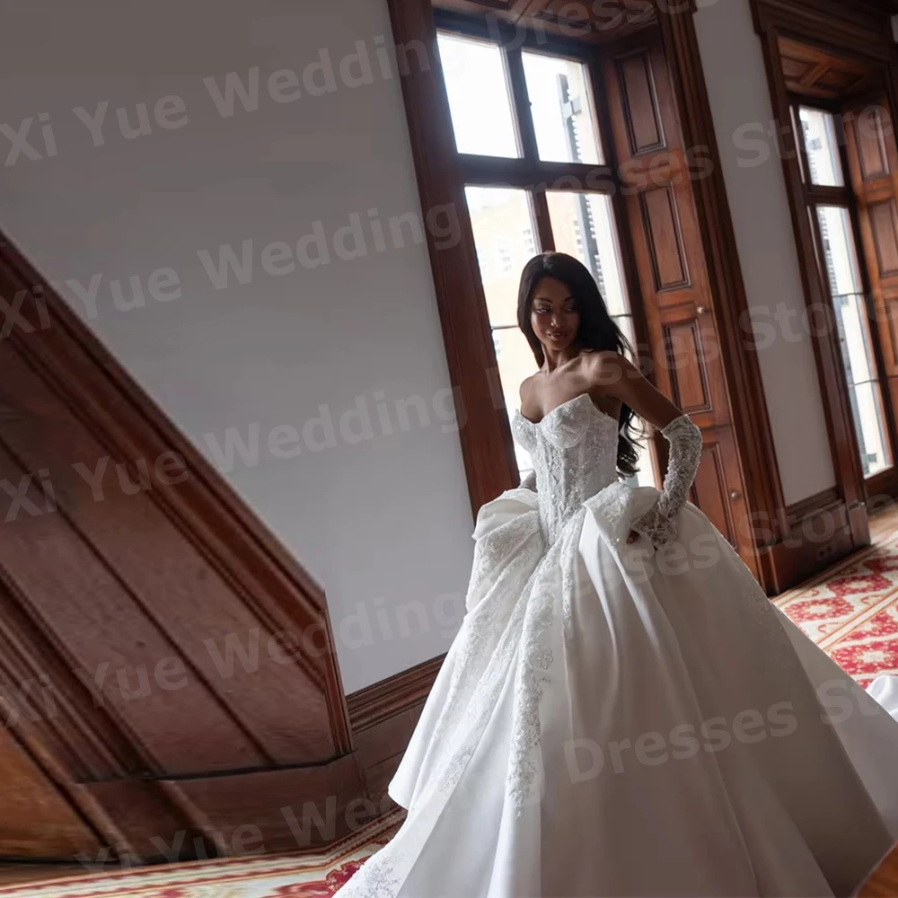 Elegant A Line Women's Lace Applique Wedding Dresses Vestido De Novia Long Sleeve Backless Bride Gowns Customized Robe De Mariée