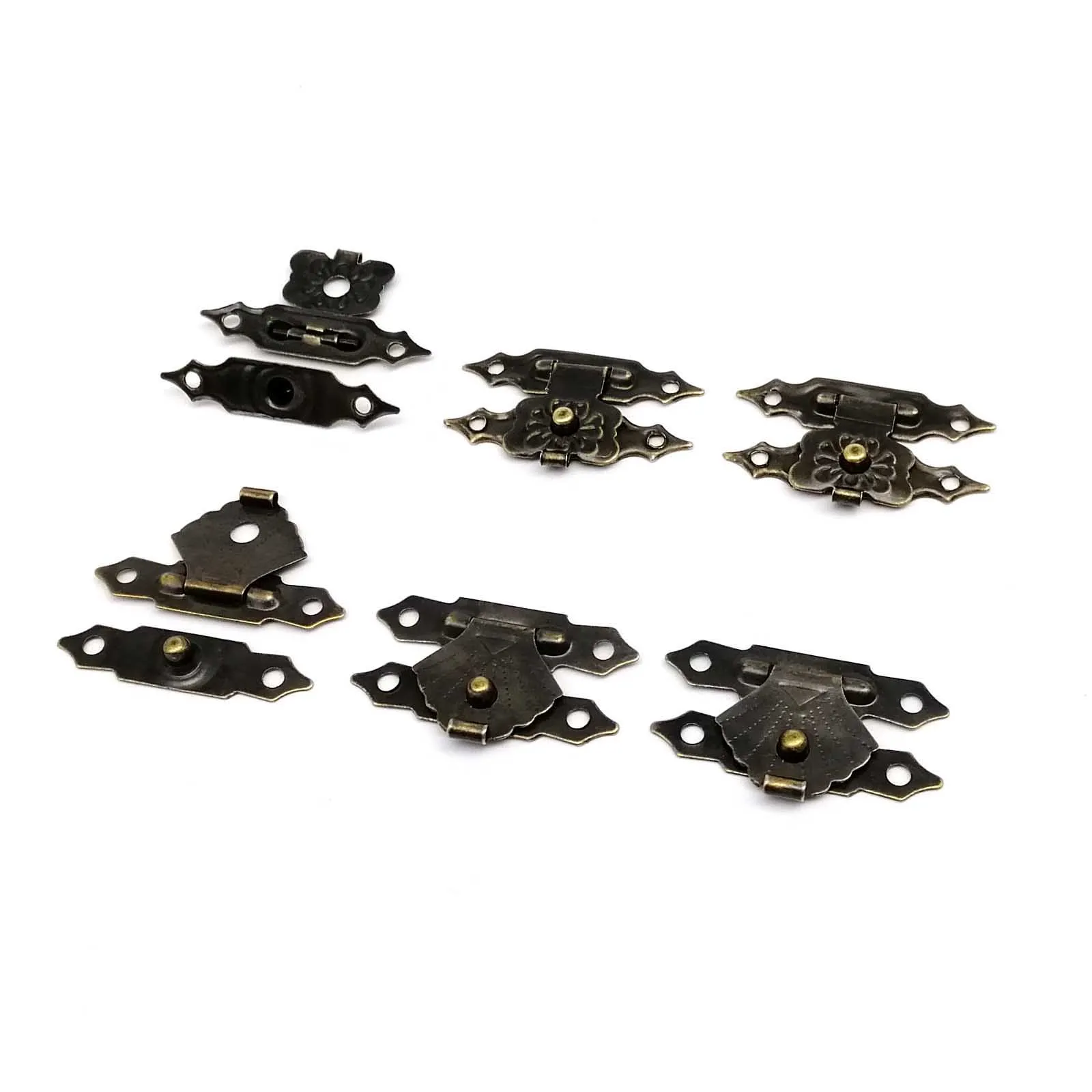 Toggle latches jewelry box hasps decorative latches furniture hardware jewelry box 12pcs antique brass bronze decorative mini small jewelry chest gift wine box wood case hasp latch toggle lock with screw 19x30mm