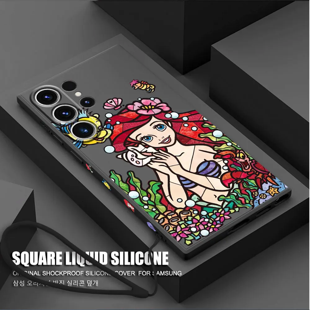 Custodia Quadrata Per Samsung Galaxy Note 20 Ultra Note 10 Plus 8 9 S10 S9 S8 Plus Disney Princess Ariel Mermaid