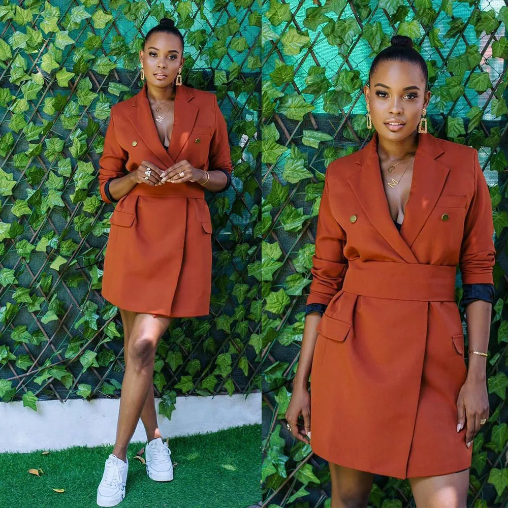 

Auburn One Piece Modern Women Suit Blazer Jacket Dress Slim Fit With Belt BMother Of The Bride Work Wear Fashion Causal Tailored