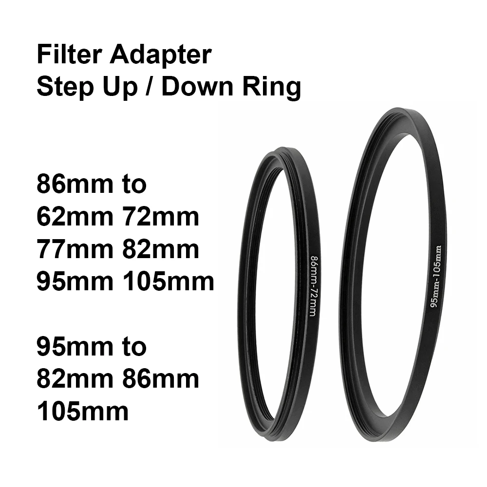 Camera Lens Filter Adapter Ring Step Up / Down Ring Metal 86mm-62 72 77 82 95 105mm , 95mm-82 86 105mm for UV ND CPL Lens Hood