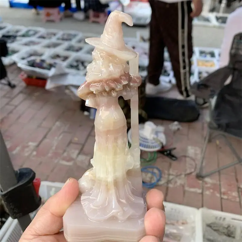 Natural Persian Agate Witch Carving Halloween Decoration Aesthetic Feng Shui Healing Crystal Witch Reiki Gift 1PCS 3