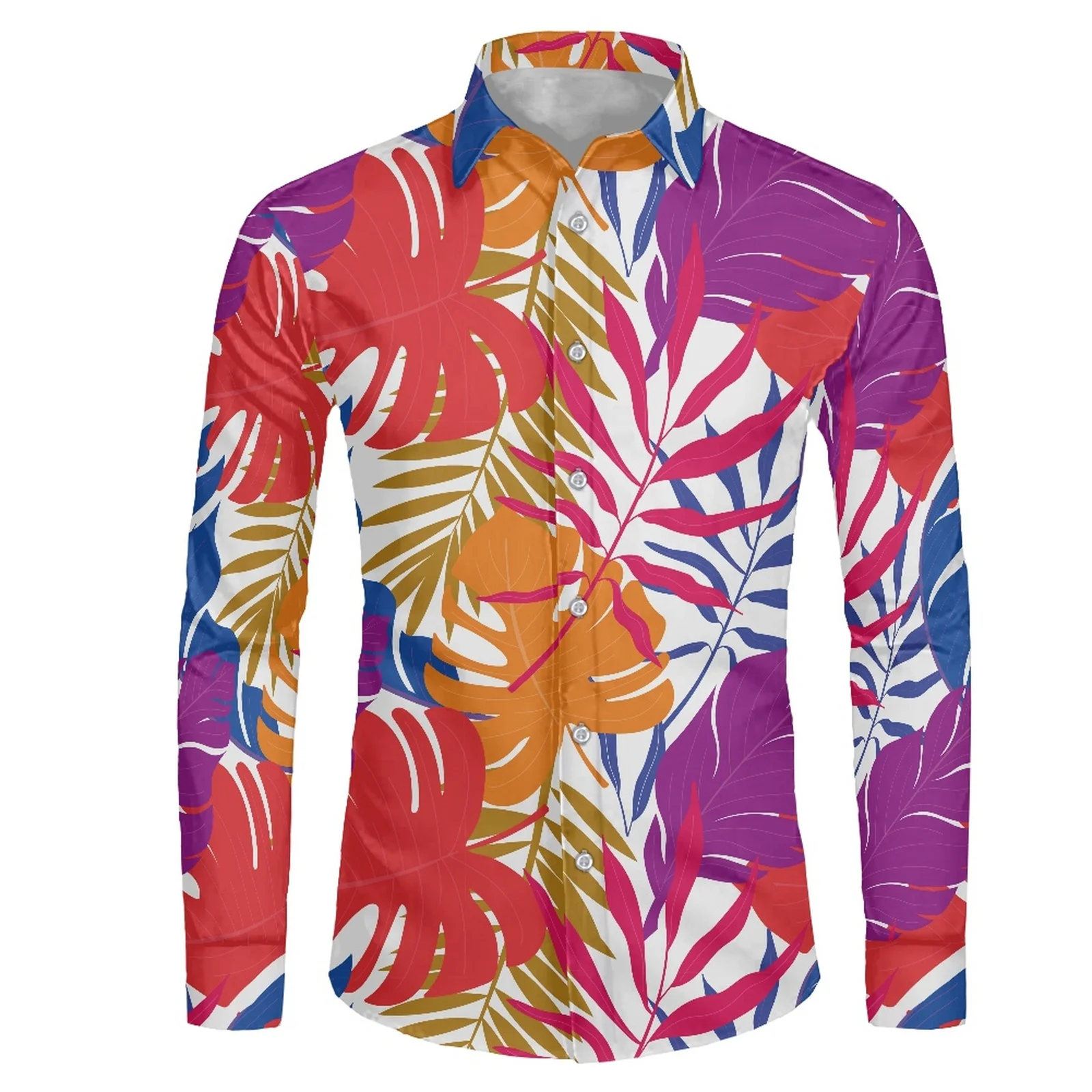 

Гавайская рубашка в этническом стиле, весна 2023, официальная рубашка на пуговицах с длинным рукавом, пляжная одежда для отпуска с принтом пальмовых листьев, мужская одежда