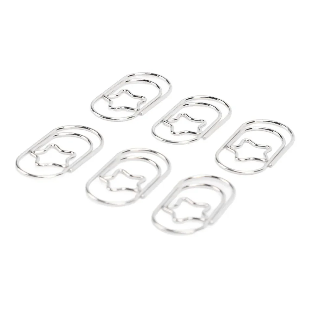 300 Pcs 실버/로즈 골드 별 모양의 종이 클립 별 모양의 22*12mm 별 모양의 종이 클립 섬세한 안티 슬립