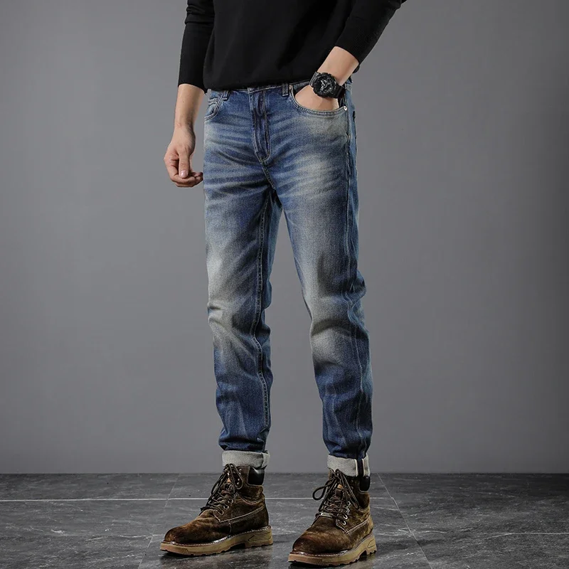 

15oz Selvedge Heavyweight Denim Men's Jeans 99% Cotton Raw Cargo Retro Ins Casual Wear Wash Thick Straight Pants Cowboy Fashion