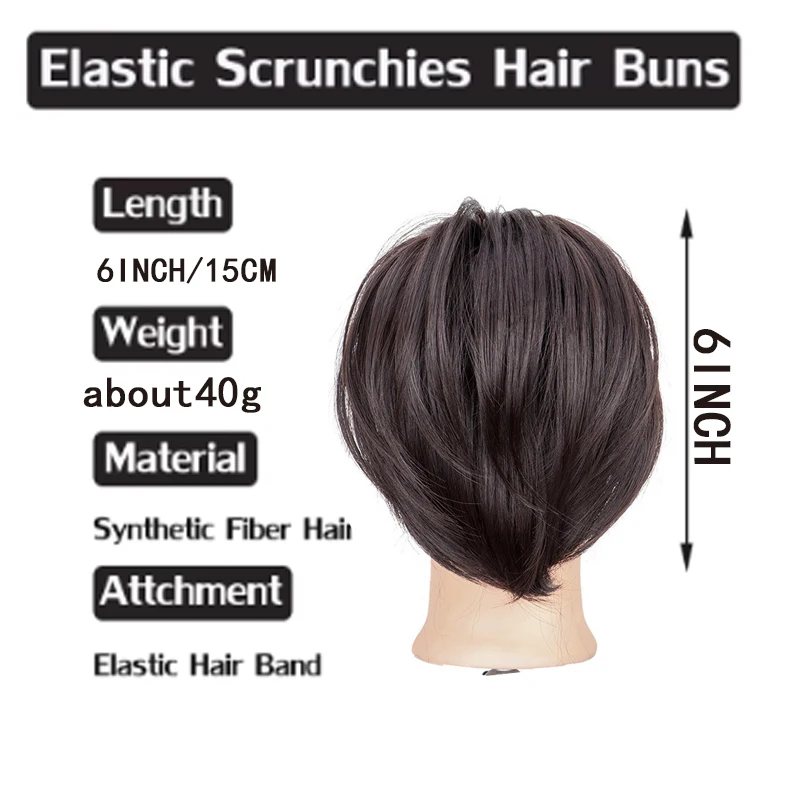 H&STAR 6Inch Synthetic Messy Bun Scrunchie Chignon With Elastic Hair Bands Donut Straight Ponytail Hair  For Women