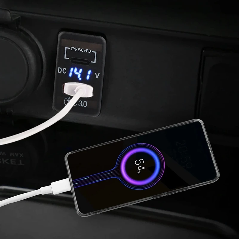 12V-24V USB Outlet Dual Quick Charge 3.0 & PD USB C Port Charger Socket Power Adapter For Car Boat Marine Truck