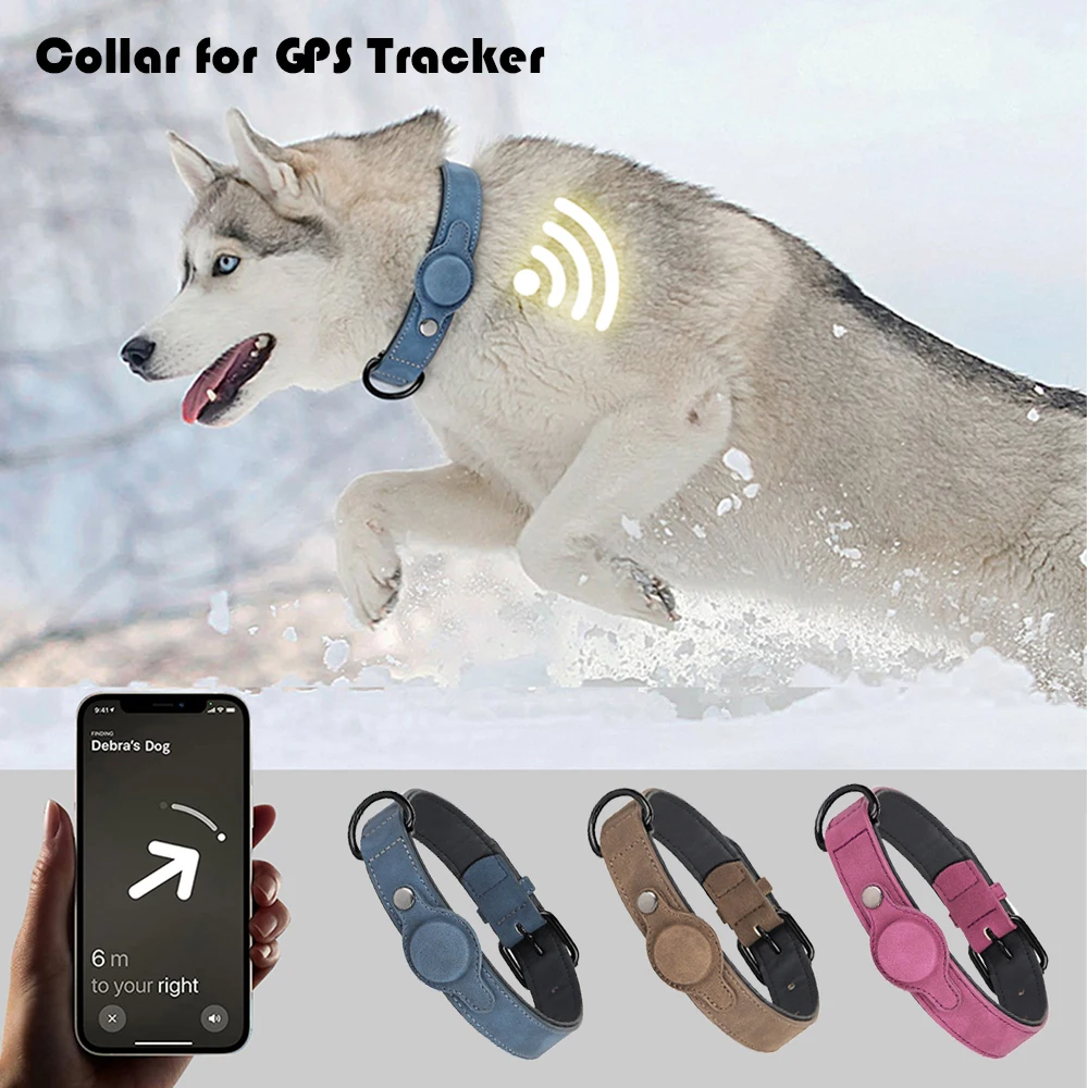 Leather Padded Collar GPS Tracker Holder Collar for Dog Soft - PeticaDeals