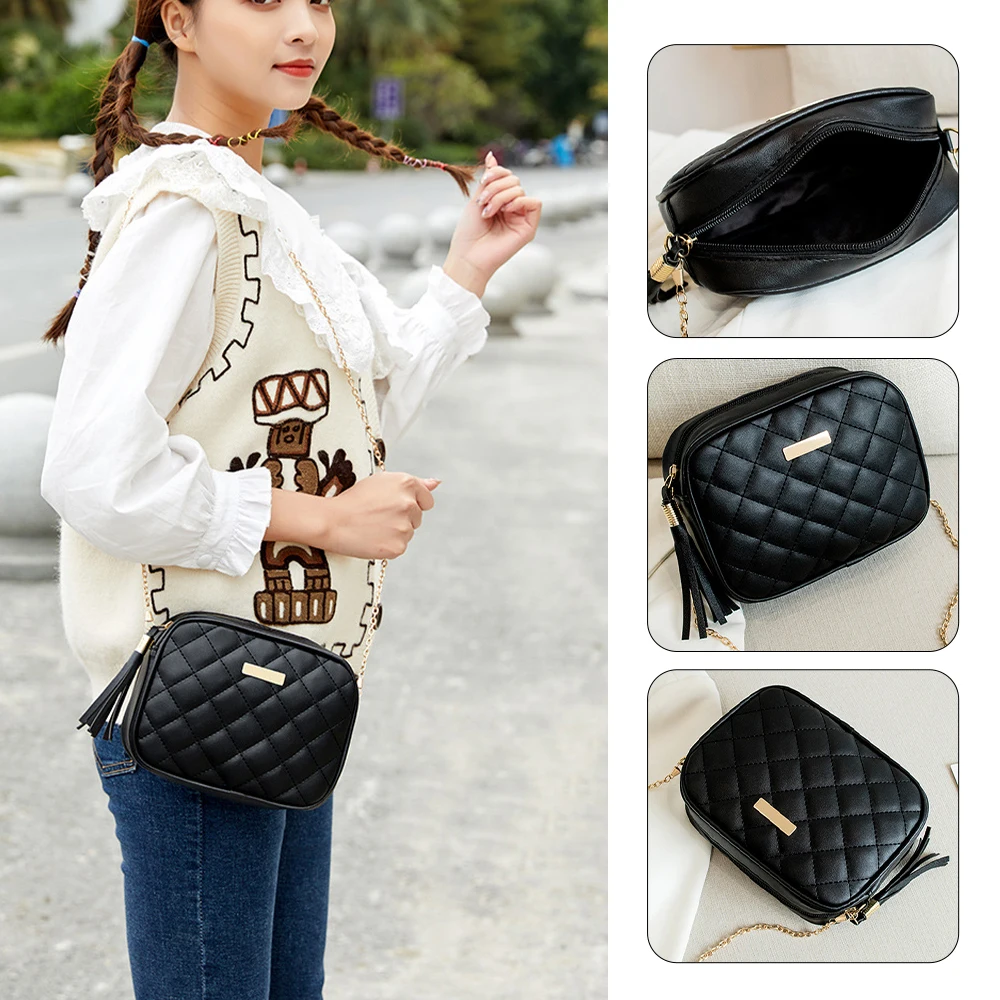 Women Shoulder Bag Rhombus Embroidered Solid Color Chain