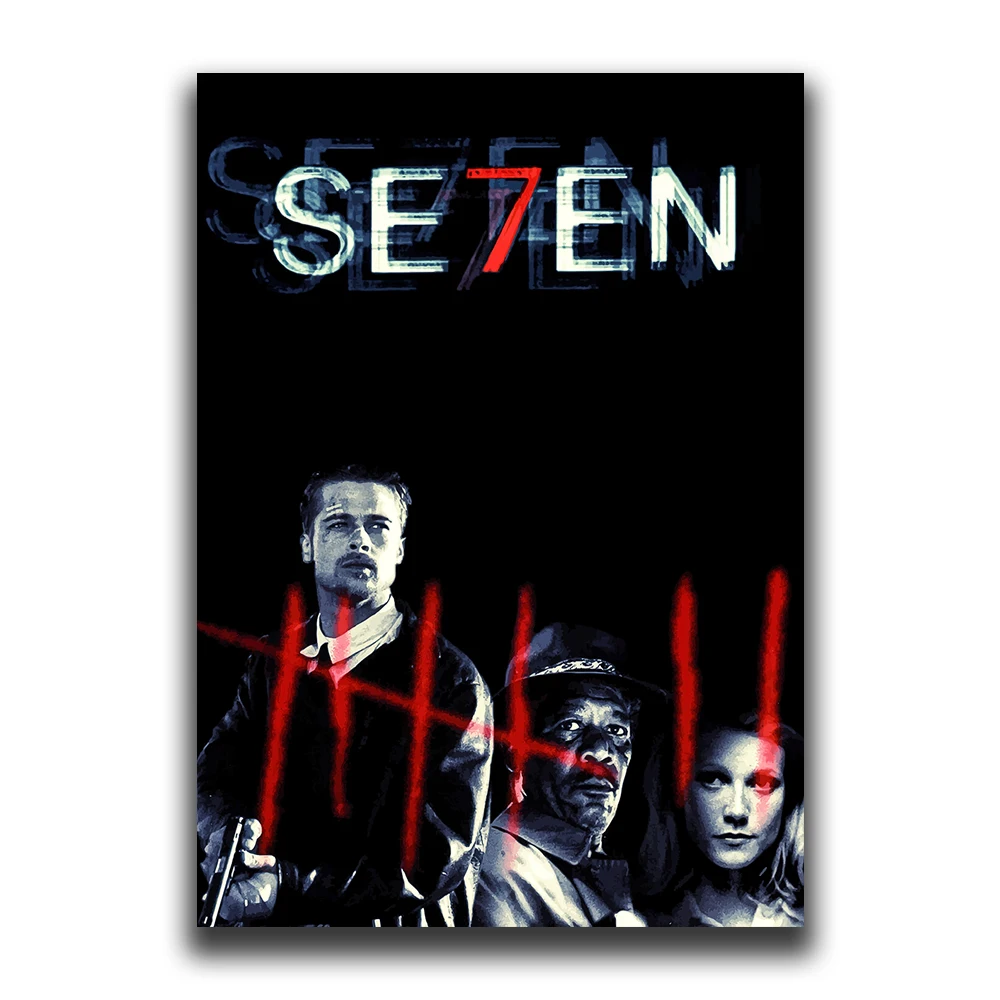 Vintage Black Cinema Art: Se7en Film Canvas Wall Mural