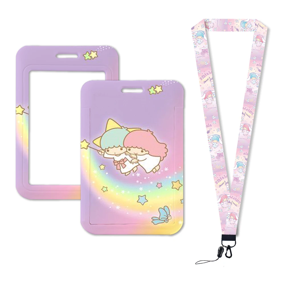 

W Sanrio Twins Stars ID Card Holder Neck Strap Pendant Holder Badge Holder Lanyards Keychain Credential Case Gift