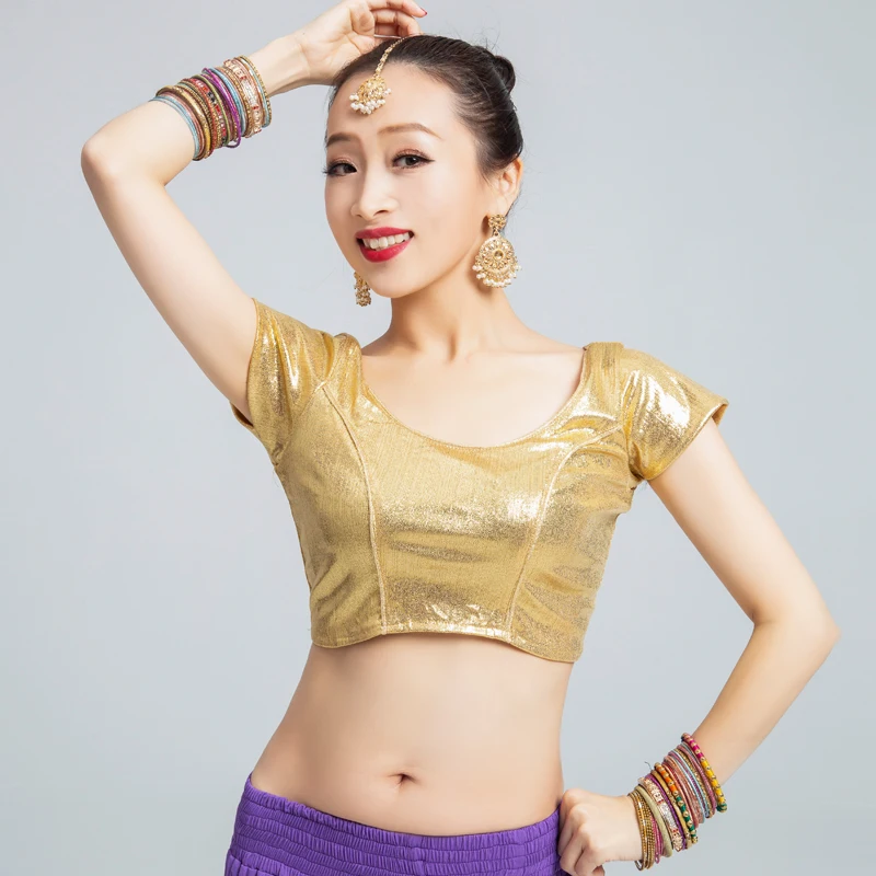Indian Sari Top India Dance National Style Leisure Blouse Lehenga Performance Woman Gold Short Top